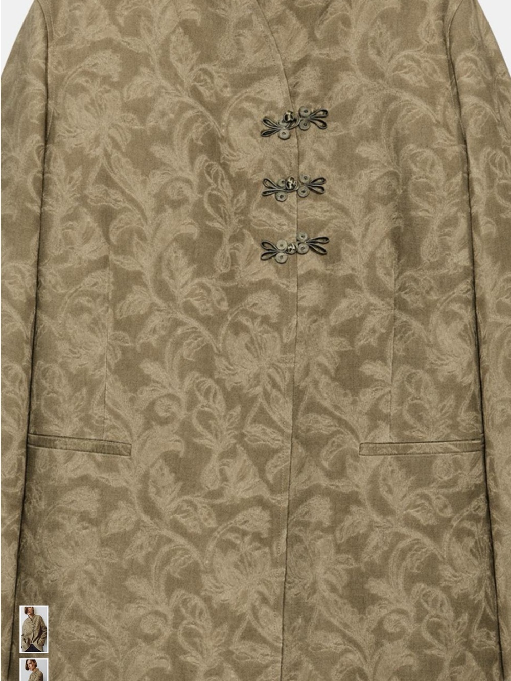 Zara Boho Asian Inspired Open Collar Frog Closure Jacket Floral Tapestry NWT - Picture 5 of 12